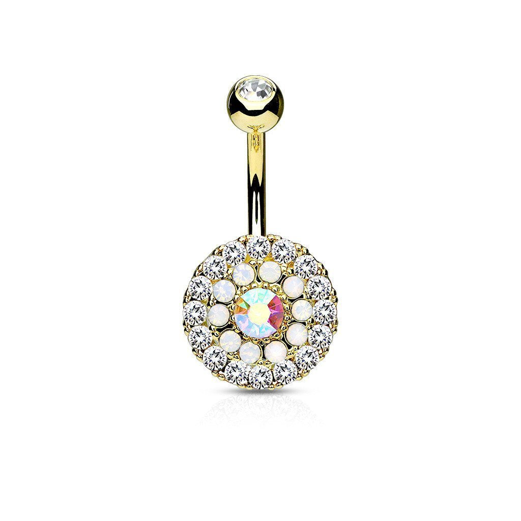 Multi Crystal 3 Layer 316L Surgical Steel Non Dangle Belly Ring - Pierced Universe