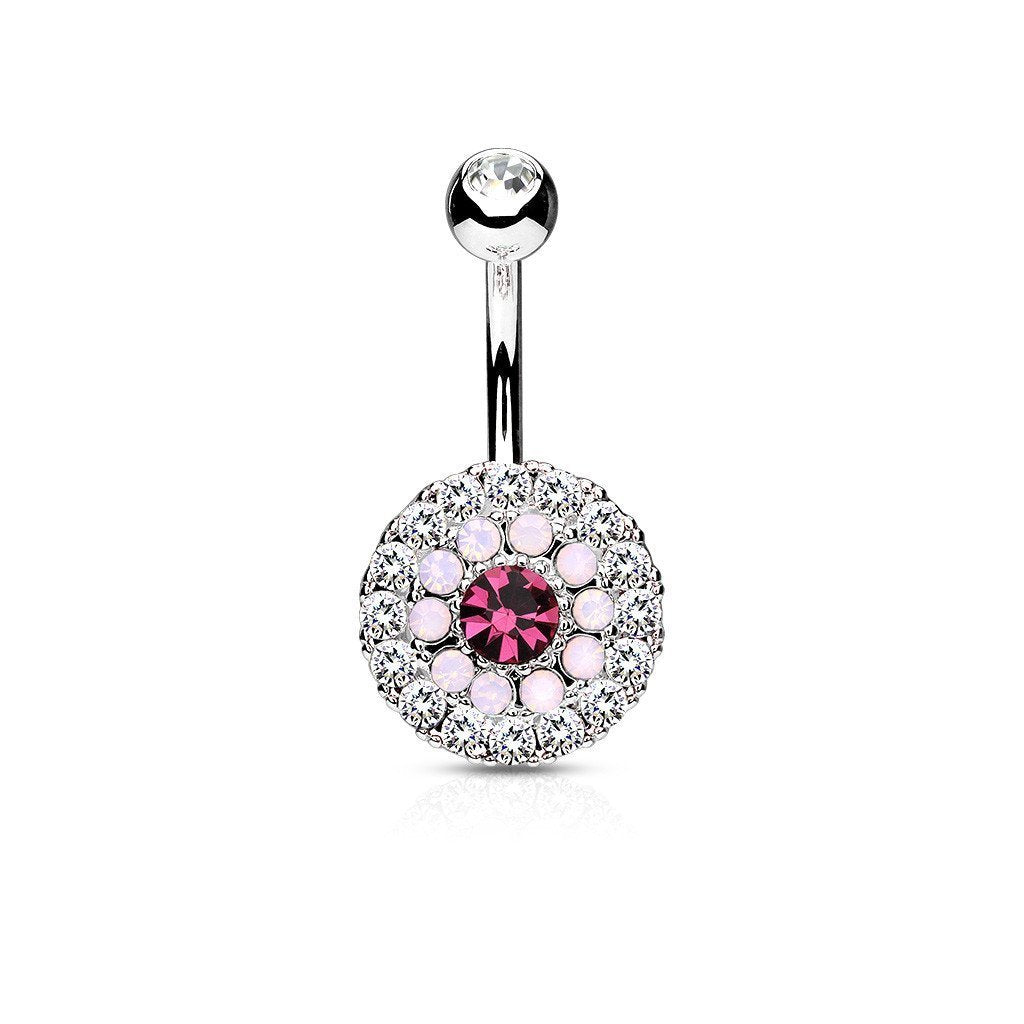 Multi Crystal 3 Layer 316L Surgical Steel Non Dangle Belly Ring - Pierced Universe