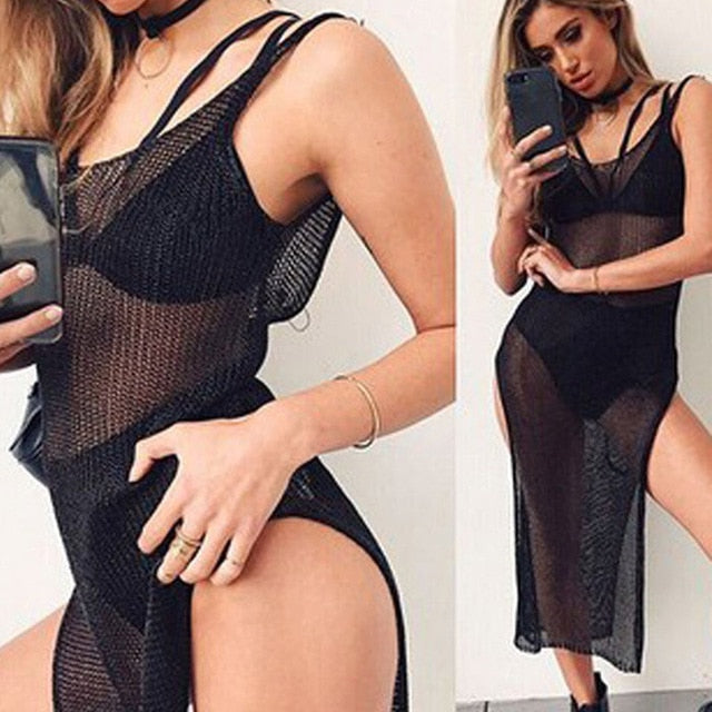 New Sexy Cover Up Bikini Women Swimsuit Cover-up Beach Bathing Suit Beach Wear Knitting Swimwear Mesh Beach Dress Tunic Robe